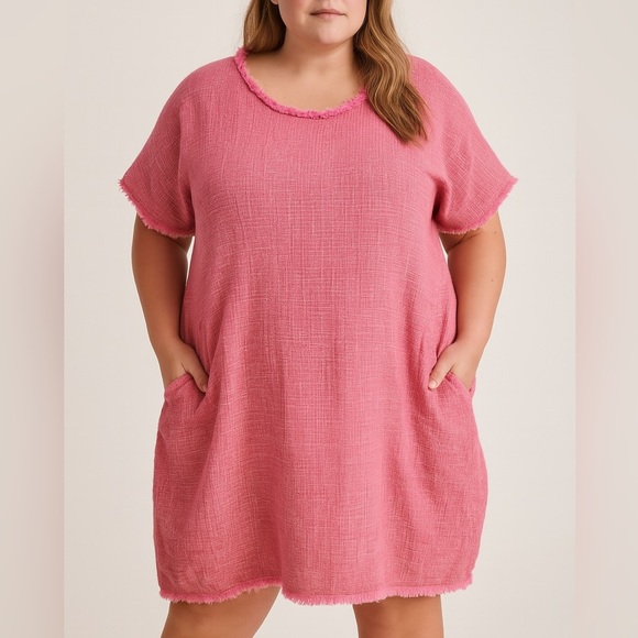 IVY CITY CO Reese Shift A-Line Dress Pink Tweed Short Sleeve Plus Size 5X - Picture 1 of 5